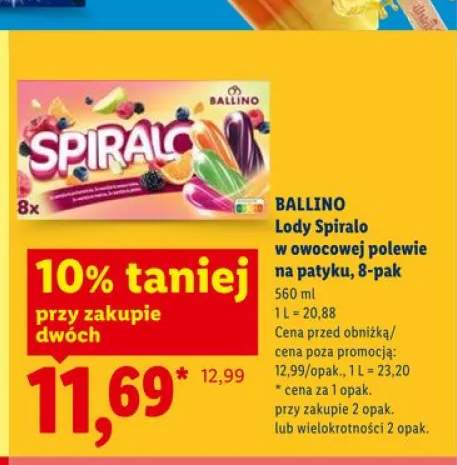 Lody Spiralo w owocowej polewie na patyku BALLINO 8-pak 90ml
