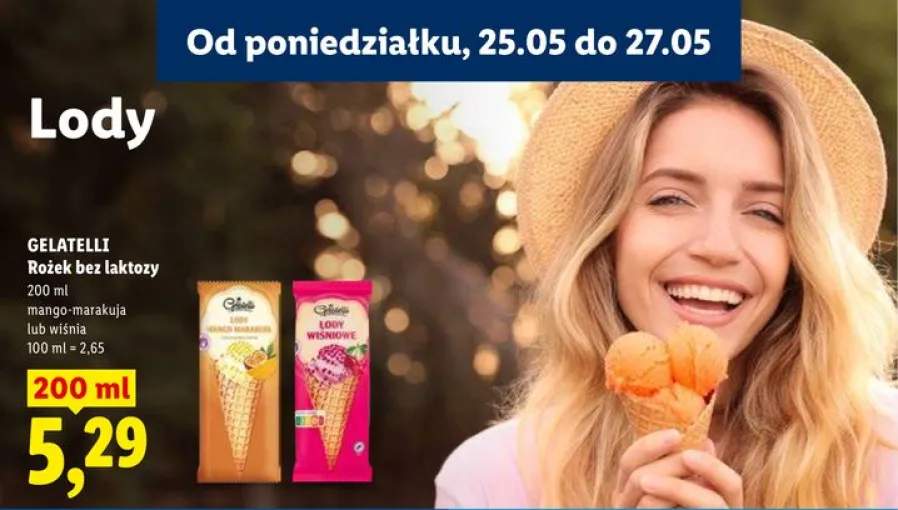 Lody rożek bez laktozy Gelatelli mango-marakuja