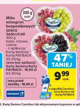 Miks winogron bezpestkowych Serce Sanlucar białe, różowe, czarne