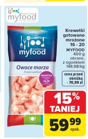 Krewetki gotowane mrożone 16-20 MYFOOD obrane z ogonkiem