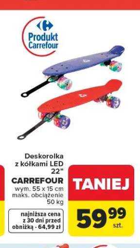 Deskorolka z kółkami LED 22" CARREFOUR wym. 55x15cm maks. obciążenie 50kg