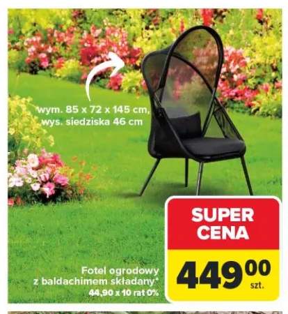 Fotel ogrodowy z baldachimem składany wym. 85x72x145cm wys. siedziska 46cm