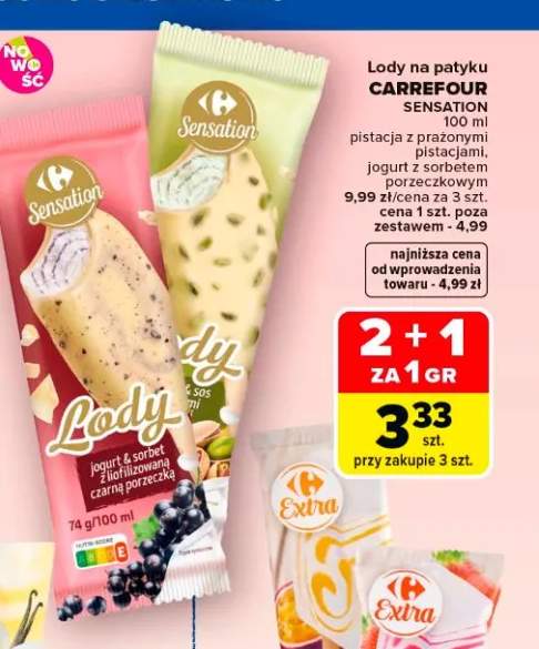 Lody na patyku CARREFOUR SENSATION jogurt z sorbetem porzeczkowym