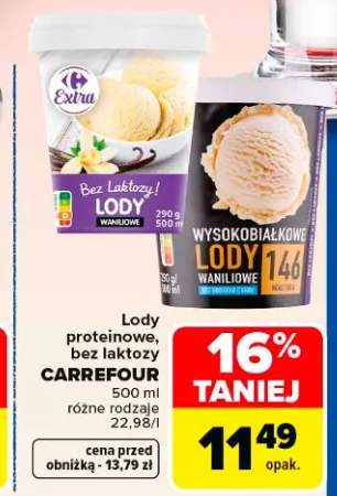 Lody bez laktozy Carrefour Waniliowe