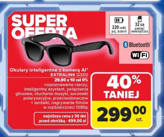 Okulary inteligentne z kamerą AI EXTRALINK G300