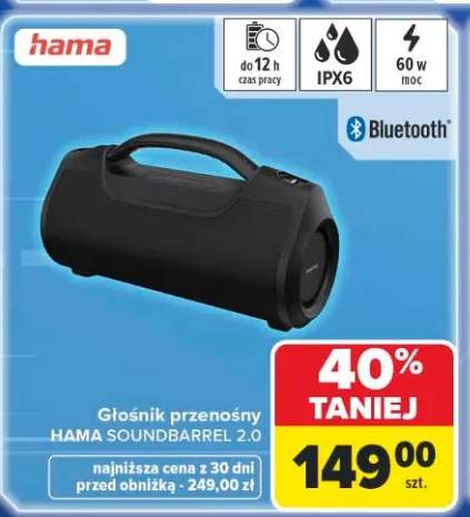 Głośnik przenośny HAMA Soundbarrel 2.0 60W IPX6
