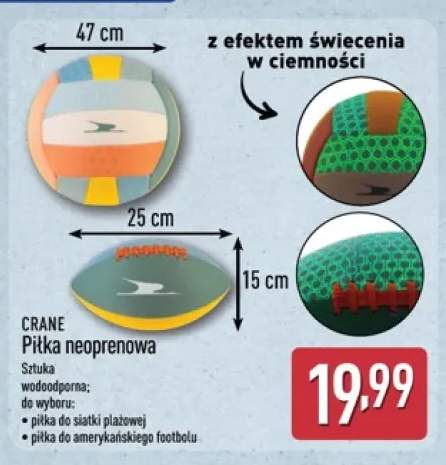 Piłka neoprenowa do siatki plażowej Crane 47cm z efektem świecenia w ciemności