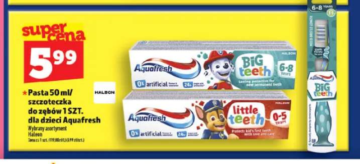 Pasta lub szczoteczka do zębów dla dzieci Aquafresh