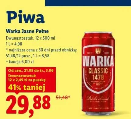 Piwo Warka Jasne Pełne 12-pak 500ml
