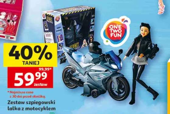 Zestaw szpiegowski lalka z motocyklem ONE TWO FUN