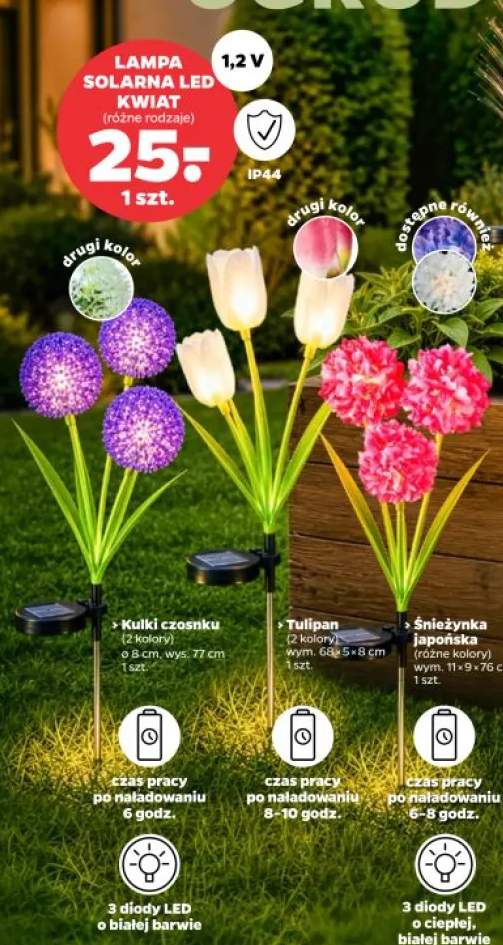 Lampa solarna LED kwiat kulki czosnku IP44 1,2V 3 diody LED ø8cm wys. 77cm