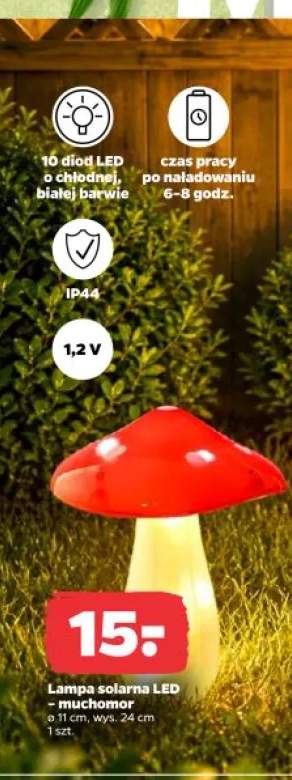Lampa solarna LED muchomor ø 11cm wys. 24cm