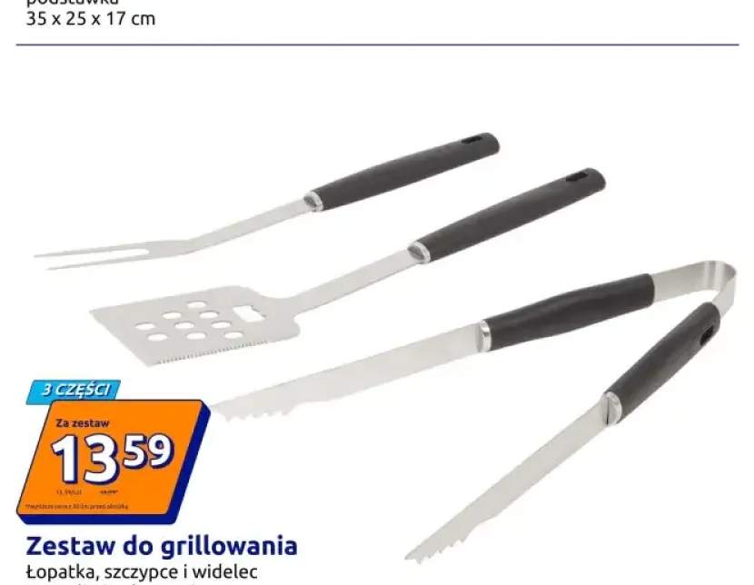 Zestaw do grillowania łopatka, szczypce i widelec ze stali nierdzewnej