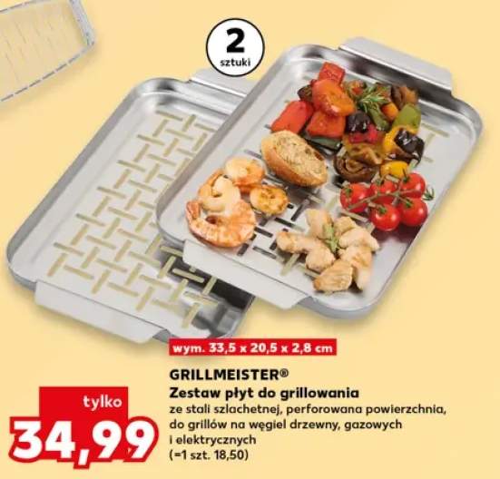 Zestaw płyt do grillowania GRILLMEISTER 2-pak wym. 33,5x20,5x2,8cm ze stali szlachetnej perforowana powierzchnia do grillów na węgiel drzewny gazowych i elektrycznych