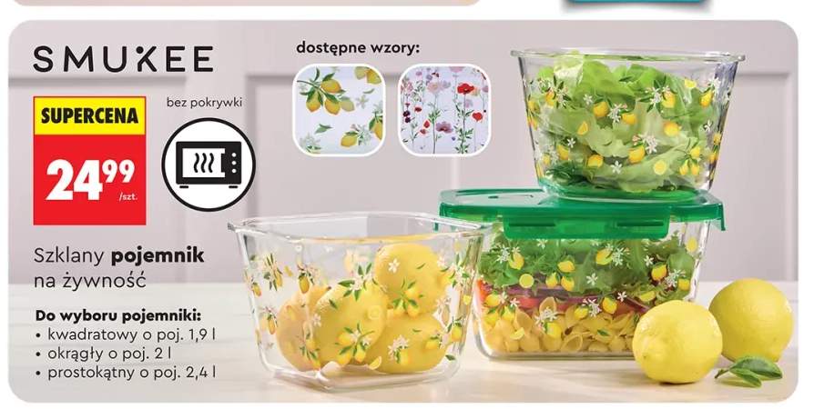 Szklany pojemnik na żywność kwadratowy SMUKEE 1,9l