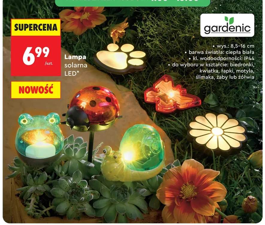 Lampa solarna LED Gardenic biedronka wys. 8,5-16cm IP44