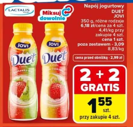 Napój jogurtowy Duet Jovi o smaku truskawka-kiwi