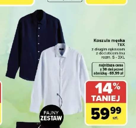 Koszula męska TEX z długim rękawem z dodatkiem lnu
