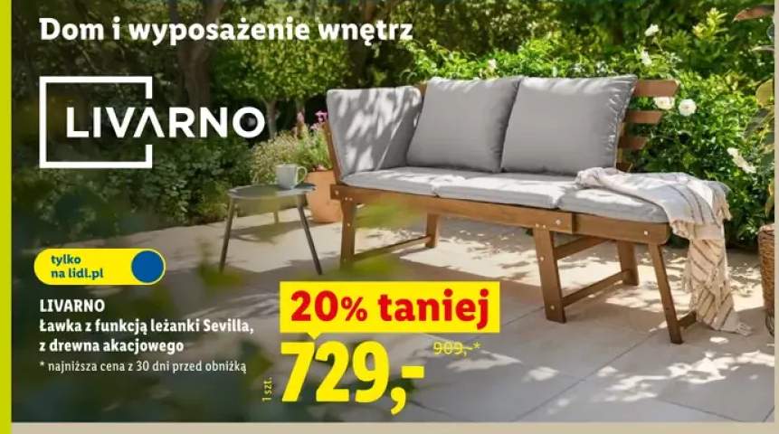 Ławka z funkcją leżanki Sevilla z drewna akacjowego LIVARNO