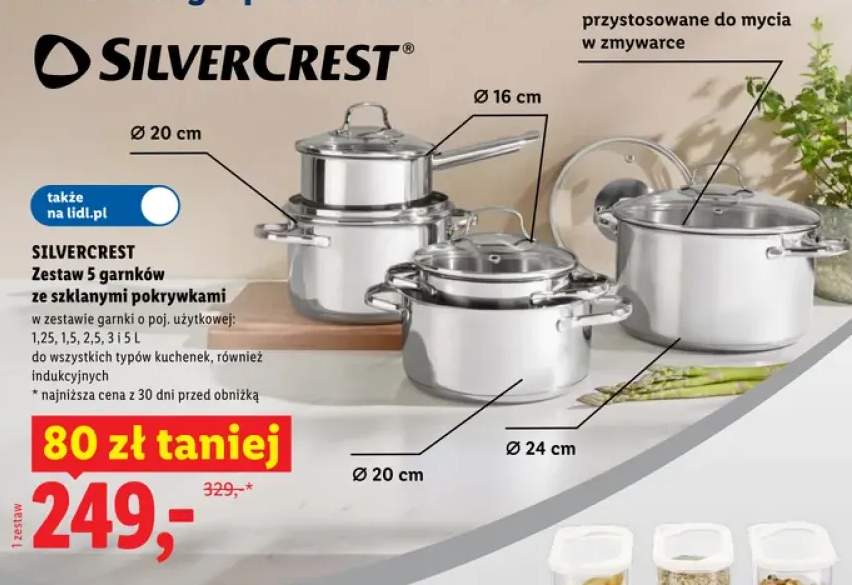 Zestaw 5 garnków ze szklanymi pokrywkami SILVERCREST
