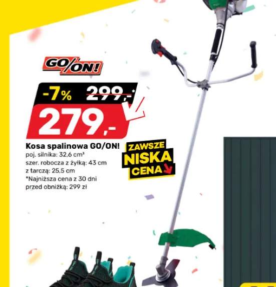 Kosa spalinowa GO/ON! poj. silnika: 32,6 cm³ szer. robocza z żyłką: 43cm z tarczą: 25,5cm