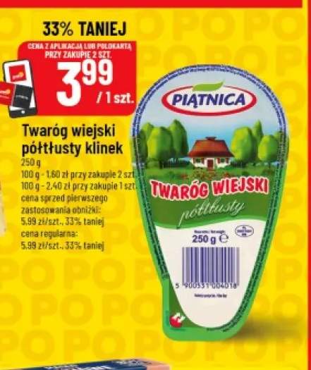 Twaróg wiejski półtłusty klinek Piątnica