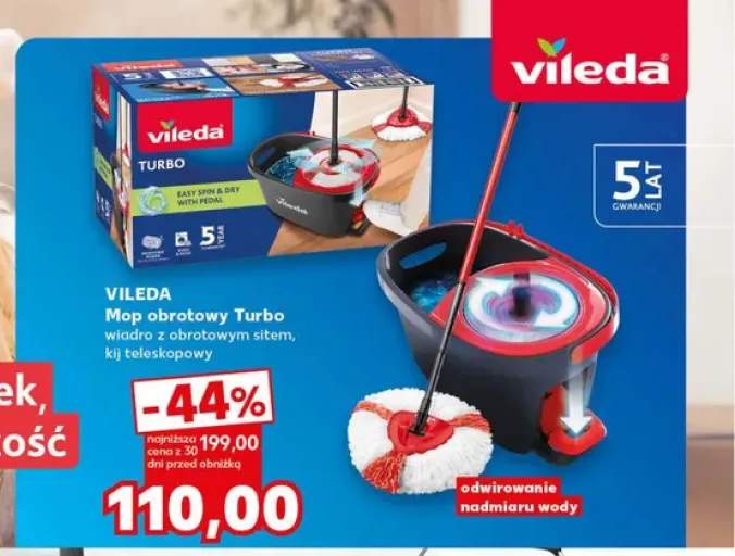 Mop obrotowy Vileda Turbo wiadro z obrotowym sitem, kij teleskopowy