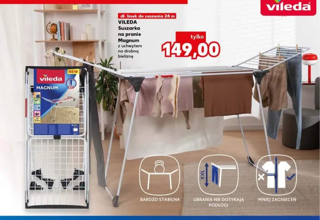 Suszarka na pranie Vileda Magnum z uchwytem na drobną bieliznę dł. linek 24m