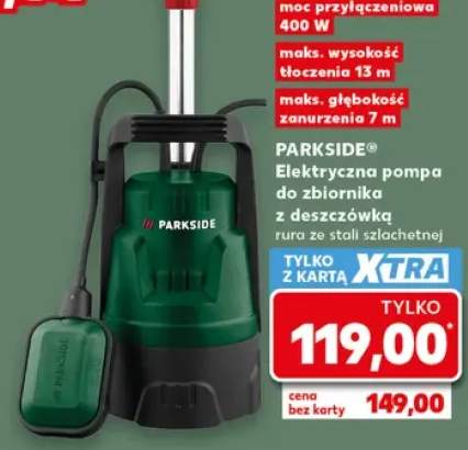 Elektryczna pompa do zbiornika z deszczówką PARKSIDE rura ze stali szlachetnej moc przyłączeniowa 400W maks. wysokość tłoczenia 13m maks. głębokość zanurzenia 7m