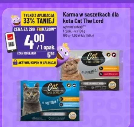 Karma w saszetkach dla kota Cat The Lord z kurczakiem i wątróbką w galaretce i z dorszem i krewetkami w galaretce