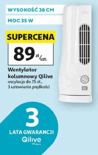 Wentylator kolumnowy Qilive oscylacja do 75 st. 3 ustawienia prędkości wysokość 38cm moc 35W