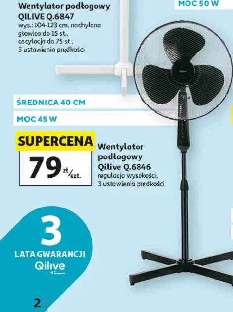 Wentylator podłogowy Qilive Q.6846 średnica 40cm moc 45W regulacja wysokości 3 ustawienia prędkości