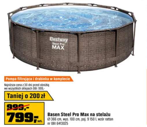 Basen Steel Pro Max na stelażu 366cm wys. 100cm wzór rattan
