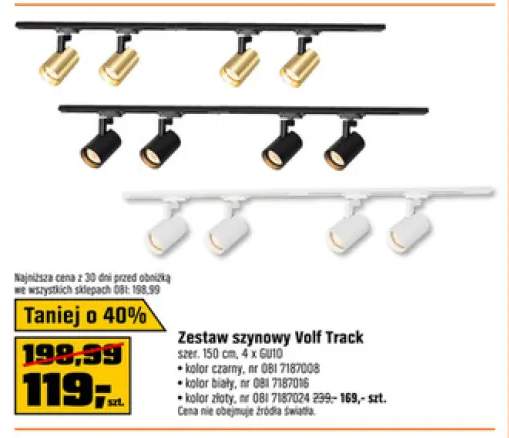 Zestaw szynowy Volf Track szer. 150cm 4 x GU10 kolor czarny