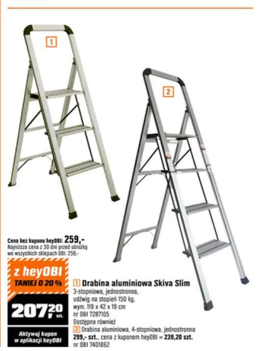 Drabina aluminiowa Skiva Slim 3-stopniowa jednostronna udźwig na stopień 150kg wym. 119x42x19cm