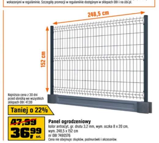 Panel ogrodzeniowy antracyt gr. drutu 3,2mm wym. oczka 8x20cm wym. 248,5x152cm