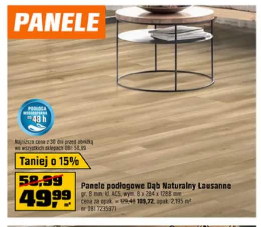 Panele podłogowe Dąb Naturalny Lausanne gr. 8mm, kl. AC5, wym. 8x284x1288mm