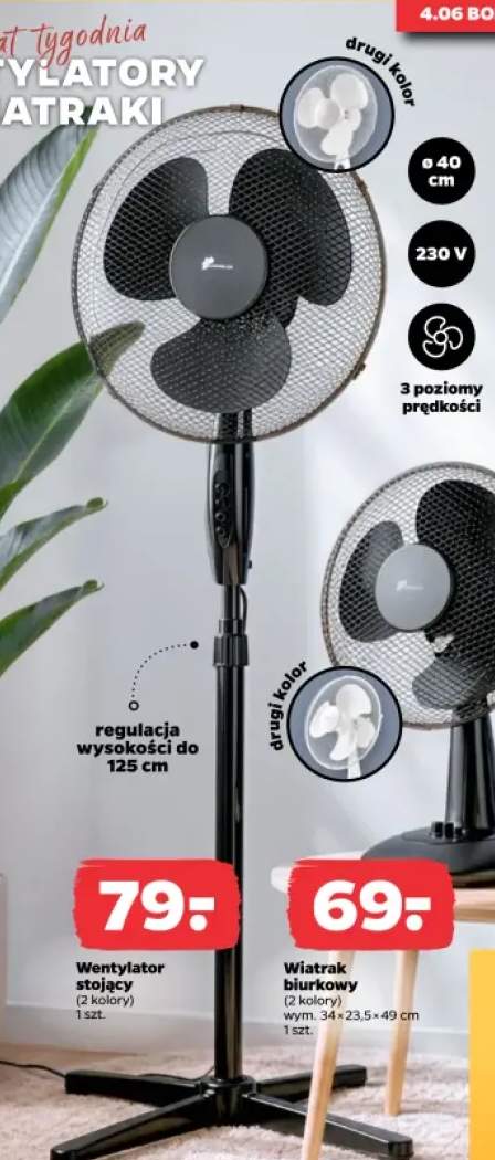 Wentylator stojący 40cm 230V 3 poziomy prędkości regulacja wysokości do 125cm