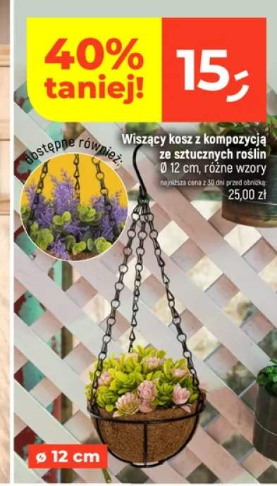 Wiszący kosz z kompozycją ze sztucznych roślin Ø 12 cm