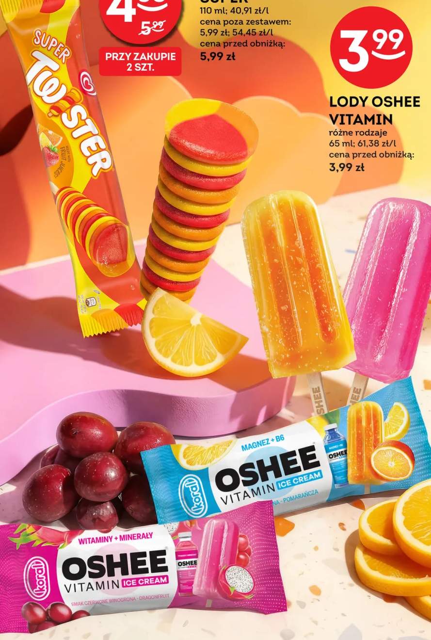 Lody Oshee Vitamin Ice Cream Witaminy + Minerały smak czerwone winogrona - dragonfruit