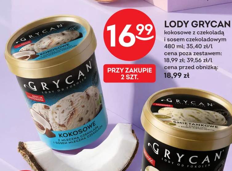 Lody Grycan kokosowe z czekoladą i sosem czekoladowym