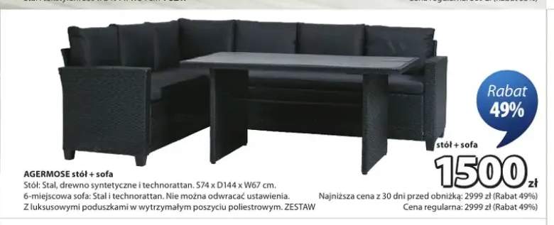 Zestaw AGERMOSE stół + sofa S74xD144xW67cm