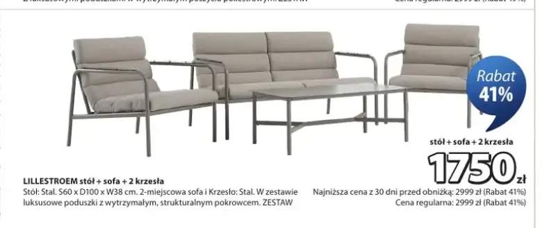 Zestaw LILLESTROEM stół + sofa + 2 krzesła S60xD100xW38cm
