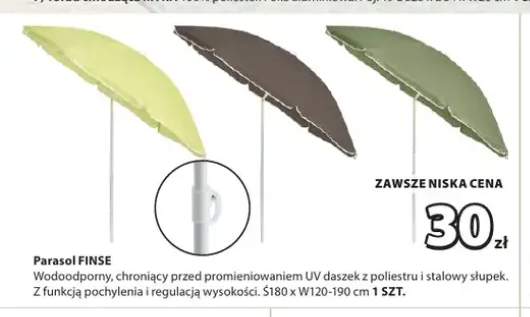 Parasol FINSE wodoodporny chroniący przed promieniowaniem UV daszek z poliestru i stalowy słupek z funkcją pochylenia i regulacją wysokości S180xW120-190cm
