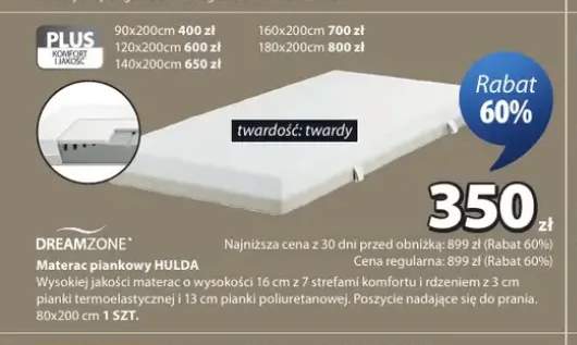 Materac piankowy DREAMZONE HULDA twardy 120x200cm
