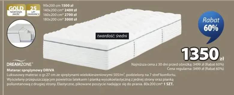 Materac sprężynowy DREAMZONE DRIVA średni 80x200cm