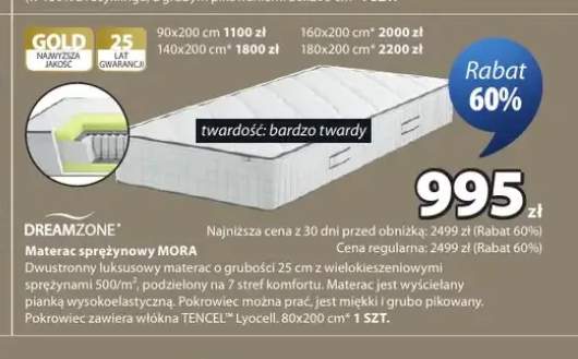 Materac sprężynowy DREAMZONE MORA bardzo twardy 180x200cm