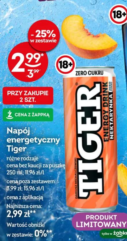Napój energetyczny Tiger Nektarynka Zero Cukru