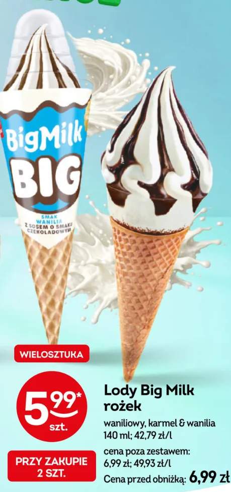 Lody Big Milk rożek waniliowy