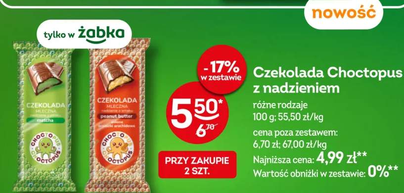 Czekolada mleczna z nadzieniem o smaku matcha Choctopus